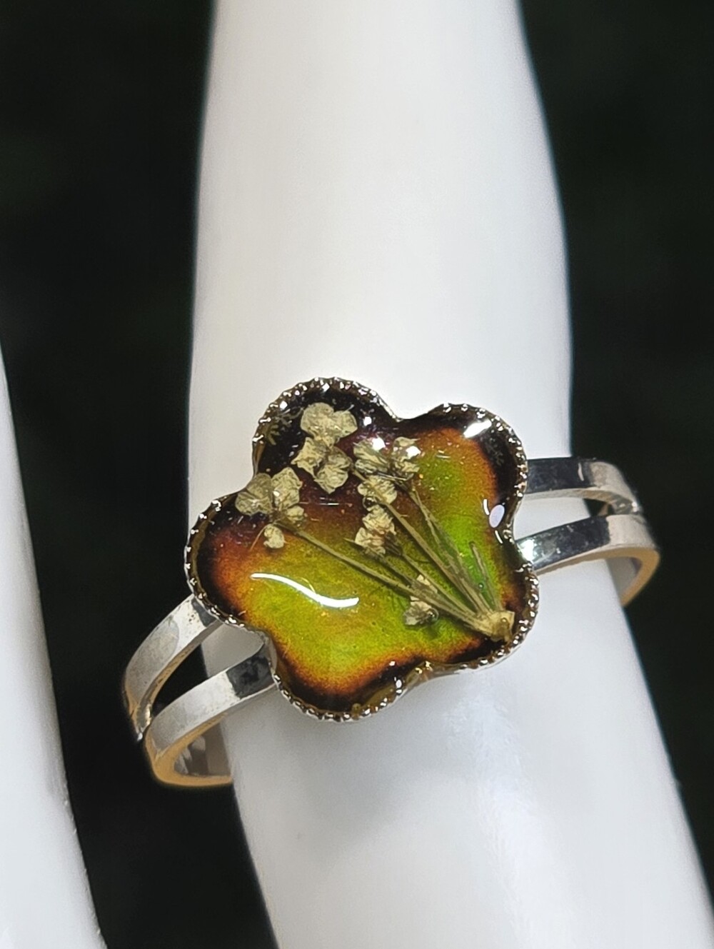 Handcrafted Green-Orange Floral Resin Flower Ring
